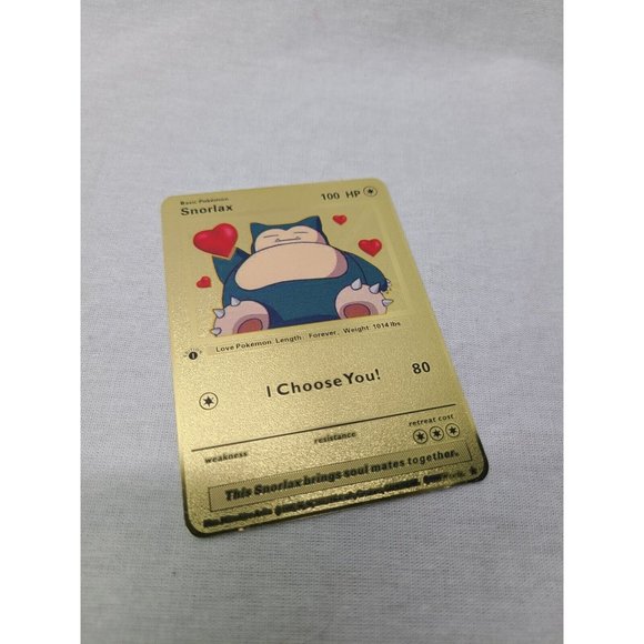 Snorlax I Choose You Love Heart Valentine Gold Metal Card- Brand new - Picture 2 of 3